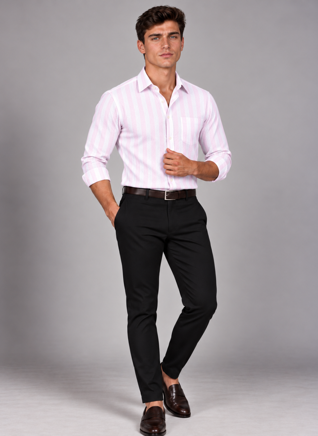 Men's Light Pink Awning Stripe Dress Shirt