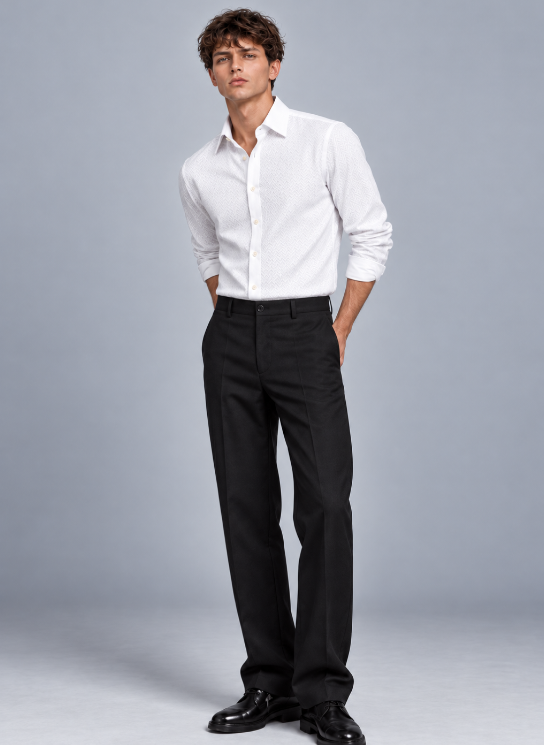 Men's White Micro Basket Weave Dress Shirt