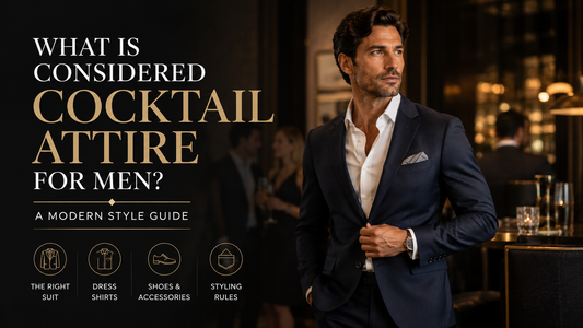 Elegant man wearing a tailored navy suit at a sophisticated cocktail event, showcasing modern cocktail attire for men with a refined evening party atmosphere and upscale styling.