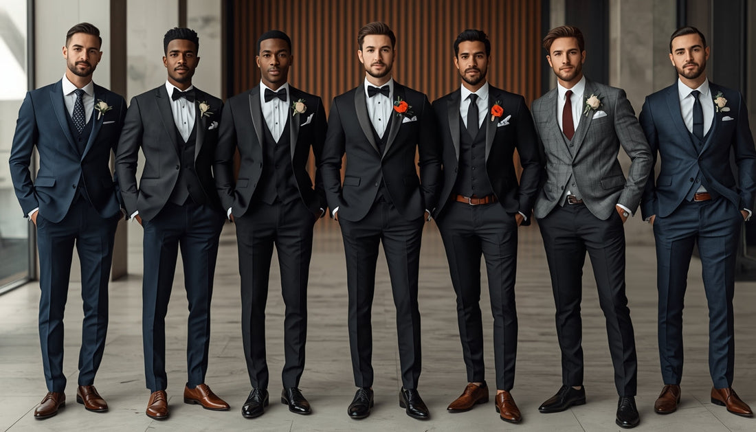 group of men wearing formal suits groomsmen wedding outfits tuxedo and suit styles mens formalwear
