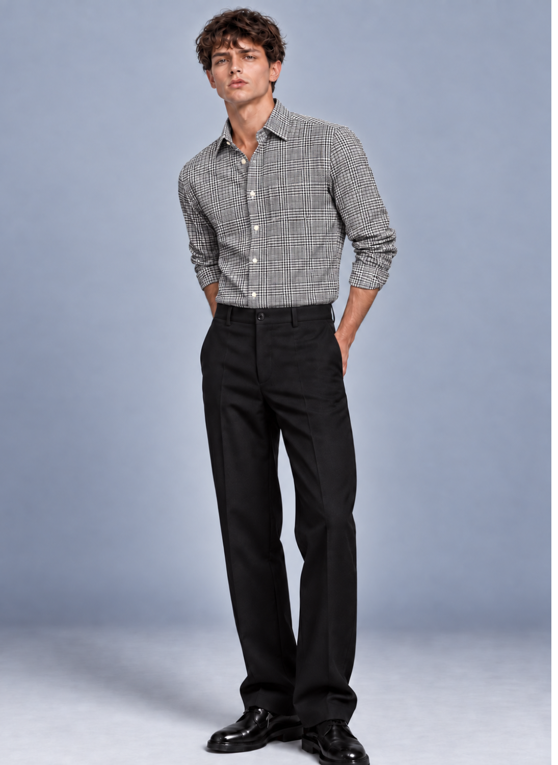Men's Black Prince of Wales Check Dress Shirt
