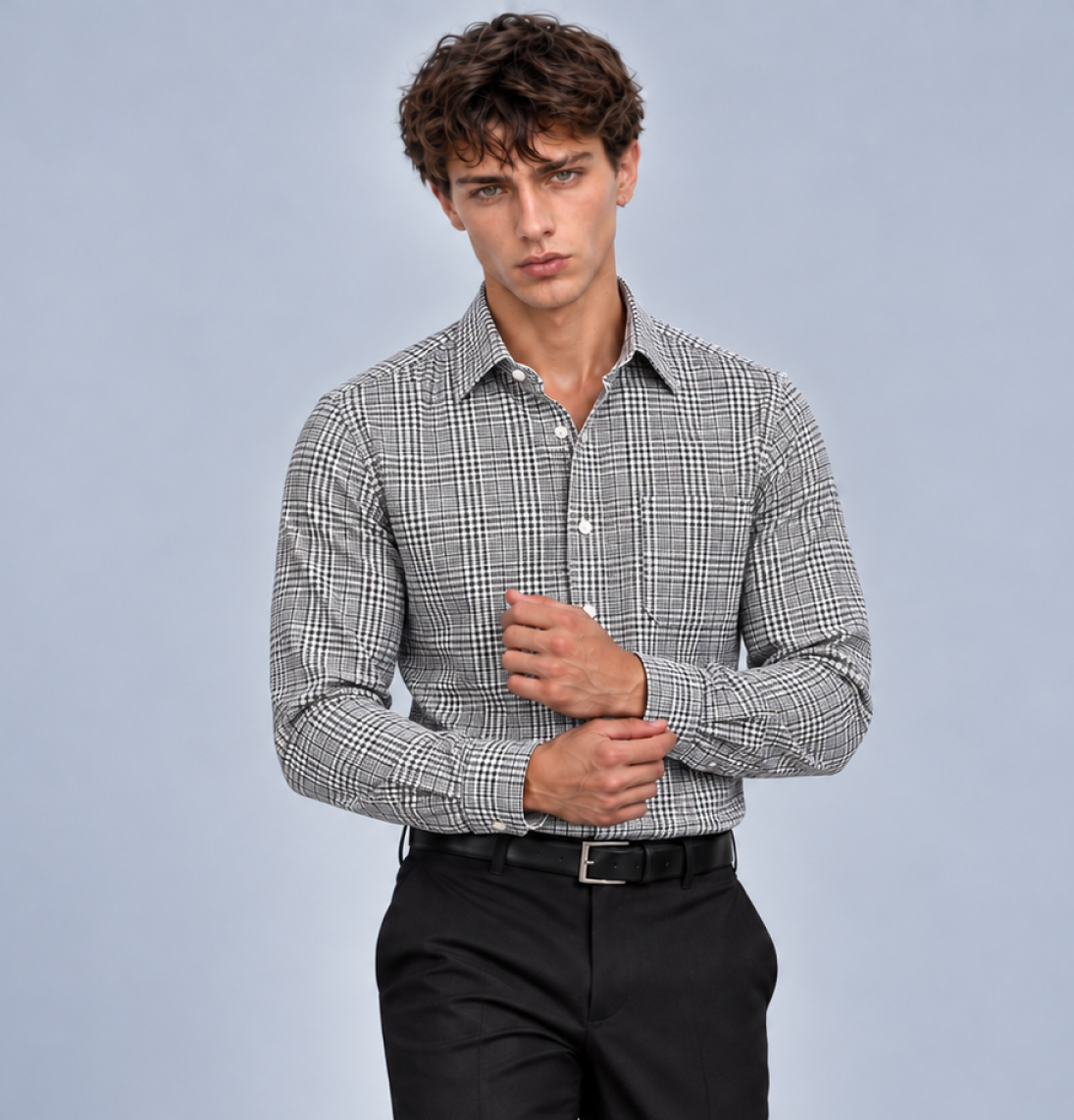 Men's Black Prince of Wales Check Dress Shirt