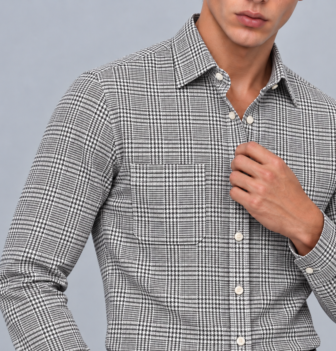 Men's Black Prince of Wales Check Dress Shirt