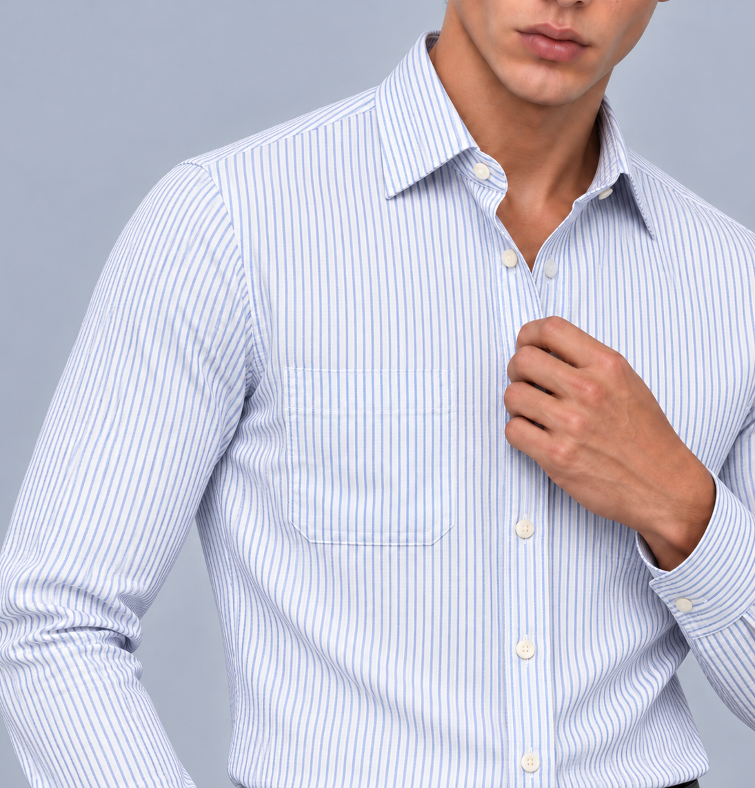 Men's Blue Narrow Stripe Dress Shirt