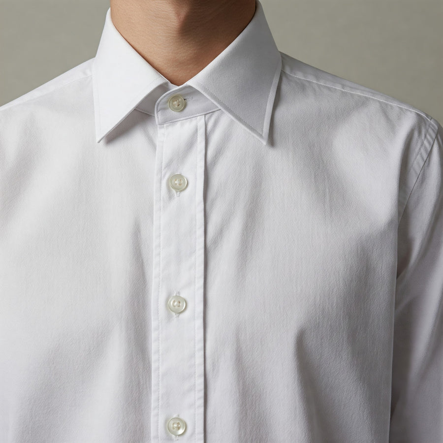 men’s white dress shirt close up classic formal shirt clean minimal style