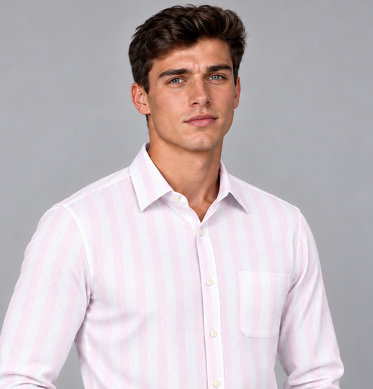 Men's Light Pink Awning Stripe Dress Shirt