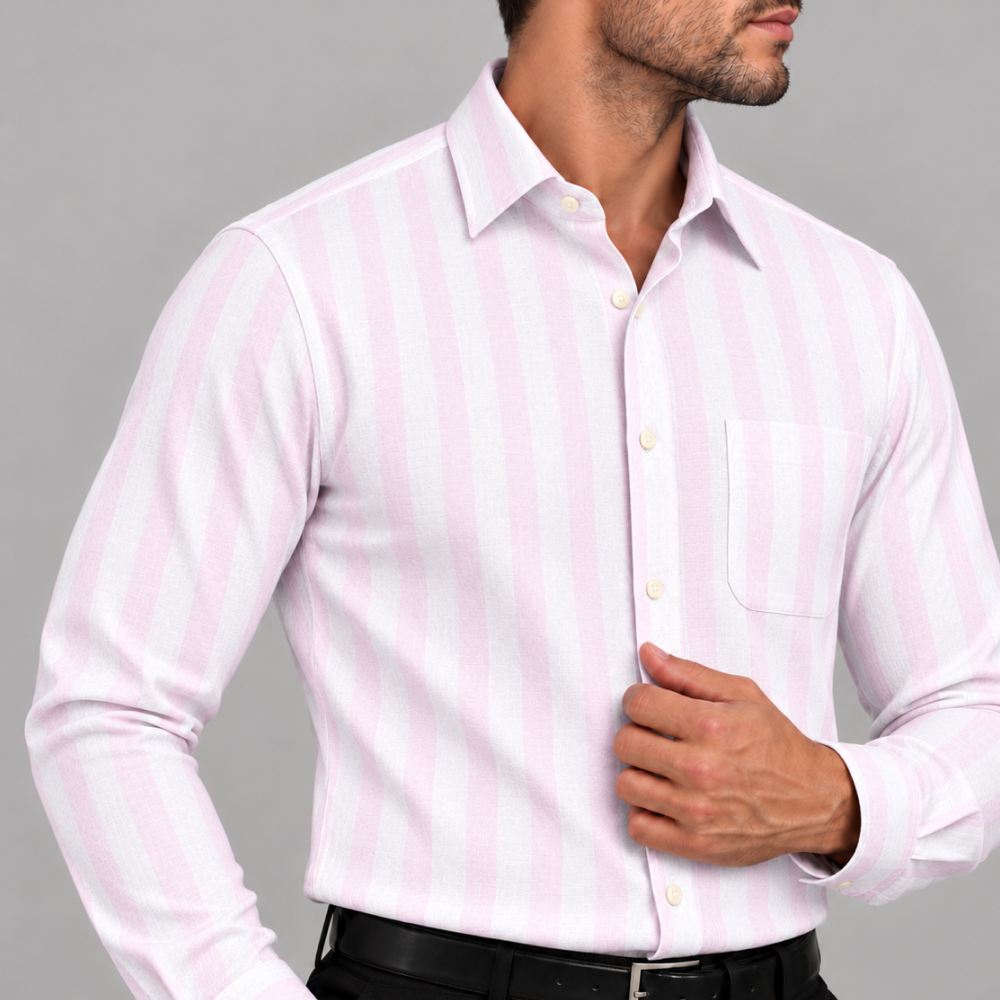 Men's Light Pink Awning Stripe Dress Shirt