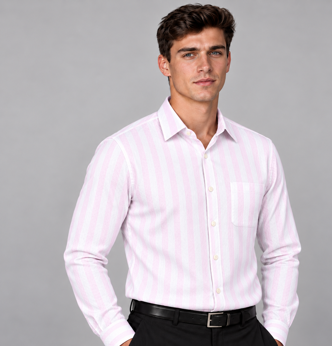 Men's Light Pink Awning Stripe Dress Shirt