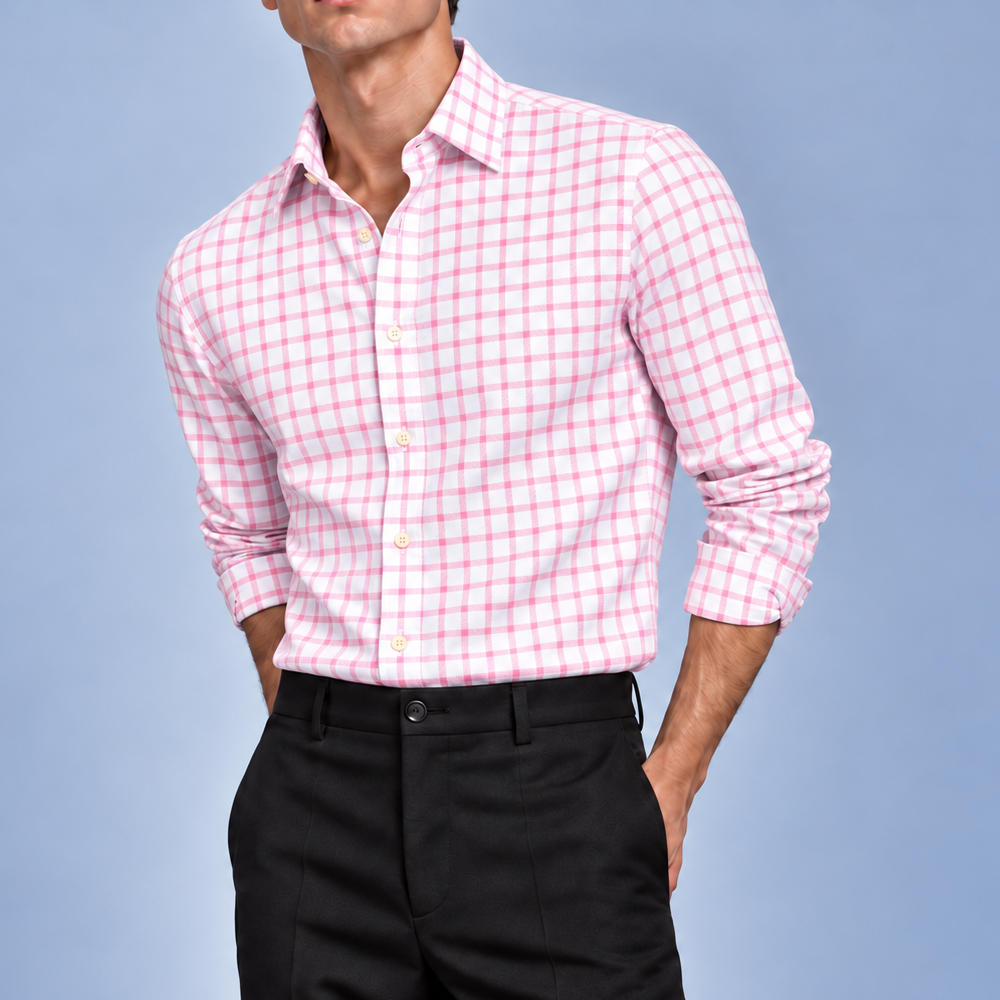 Men's Pink Shepherd's Check Dress Shirt