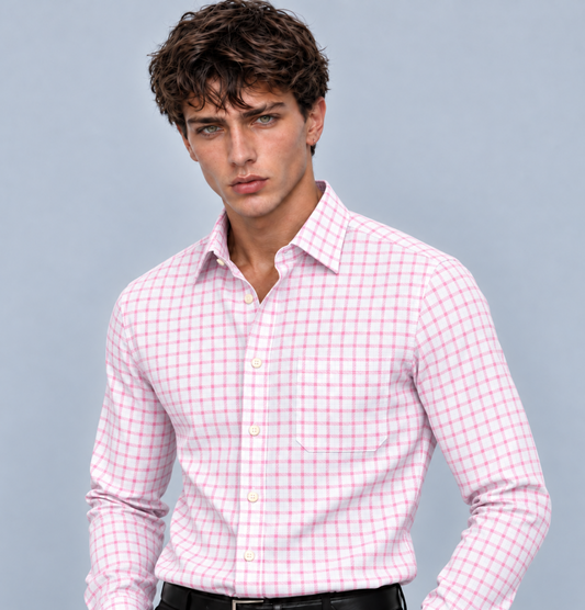 Men's Pink Shepherd's Check Dress Shirt