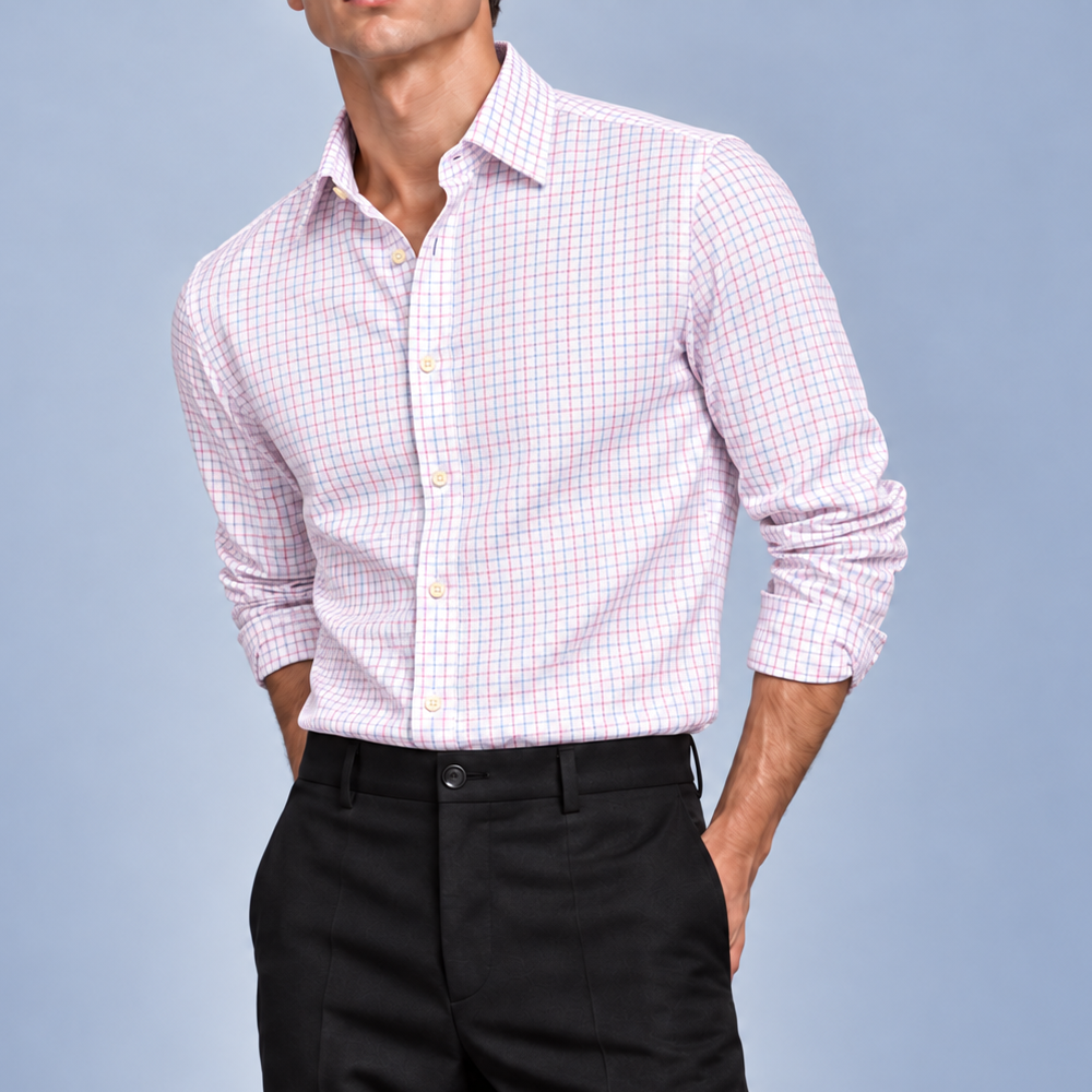 Men's Raspberry Micro Check Dress Shirt