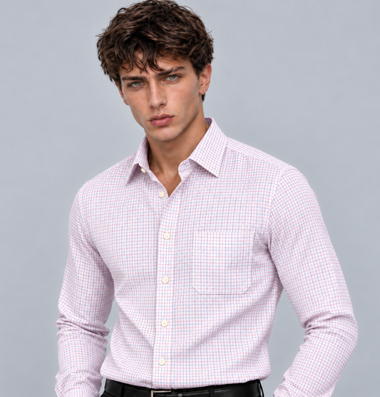Men's Raspberry Micro Check Dress Shirt