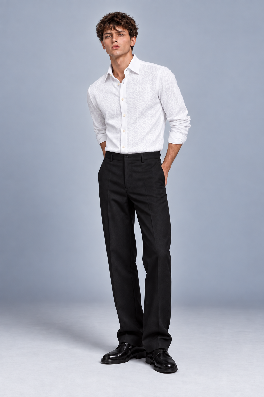 Men's White Charles Herringbone Dress Shirt