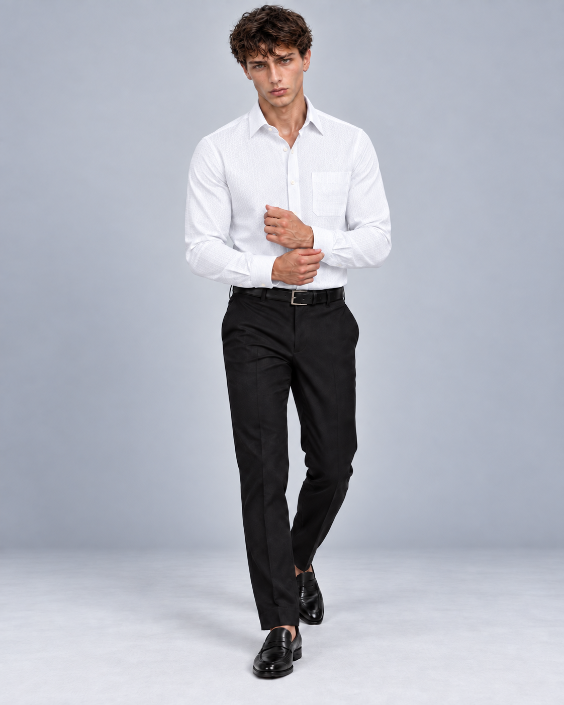 Men's White Charles Herringbone Dress Shirt