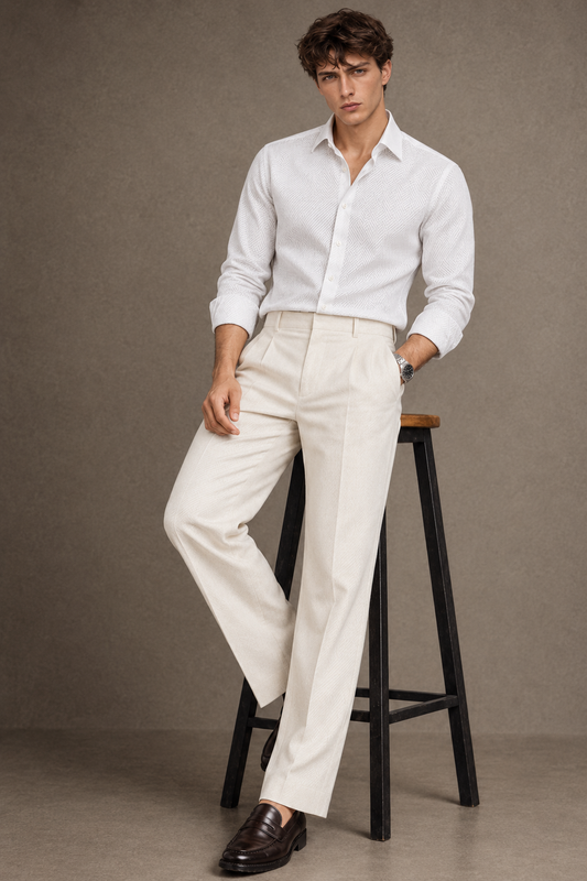 White Charles Herringbone Custom Shirt – Design in 3D