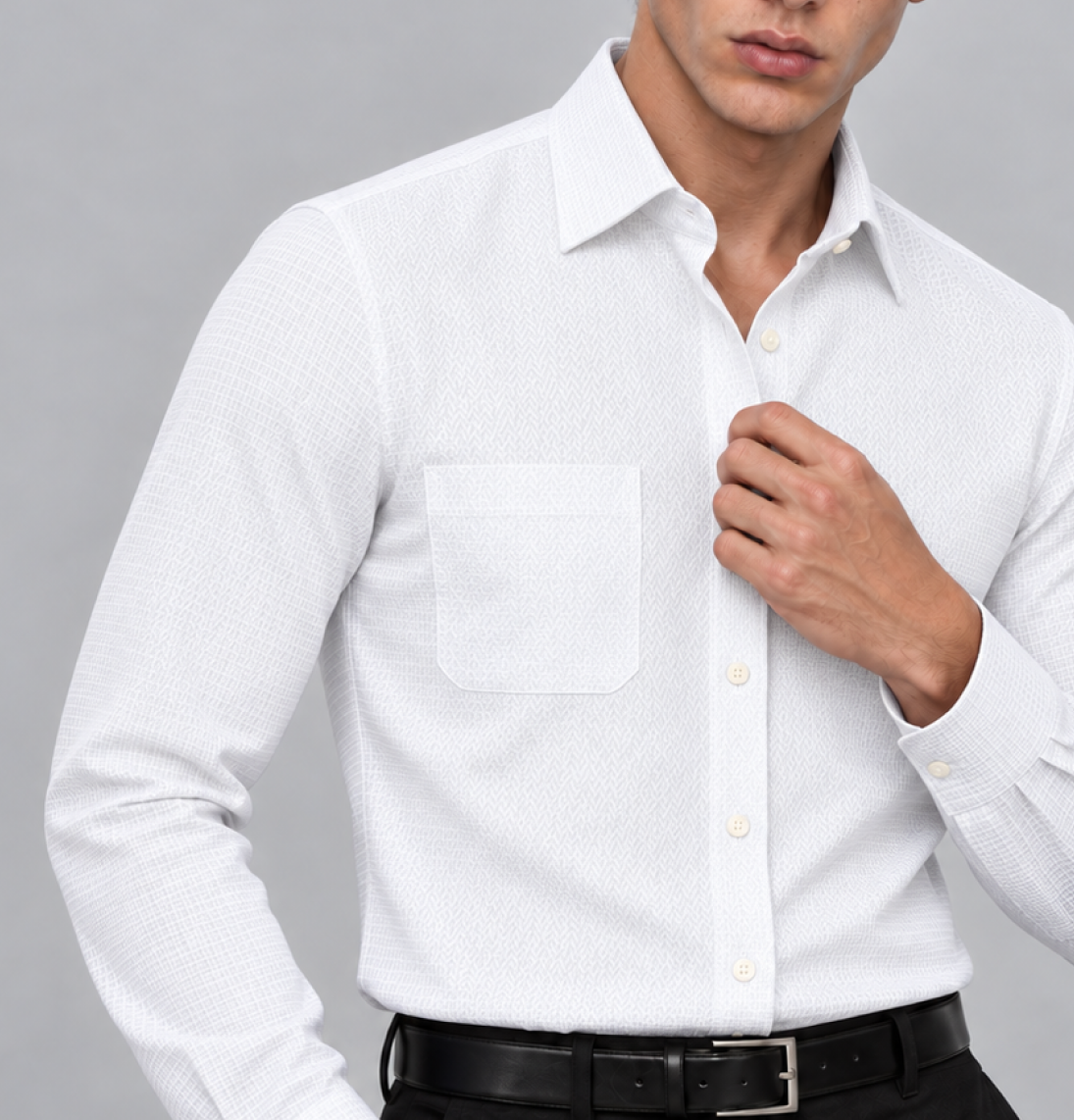 Men's White Micro Basket Weave Dress Shirt