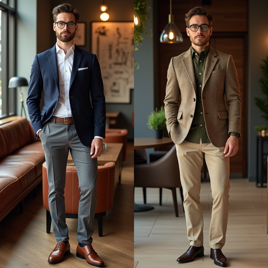 smart casual vs business casual outfits men blazer chinos style comparison